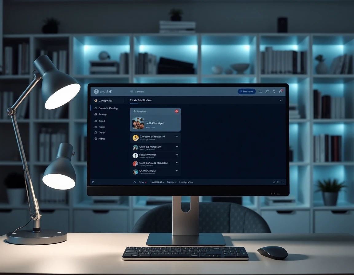Content moderation dashboard on computer screen in stylish home office