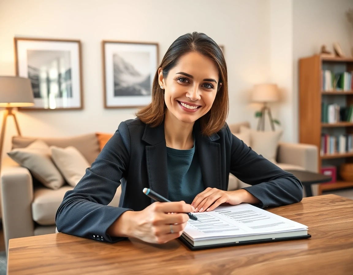 Confident woman reviewing guest post guidelines at home with checklist