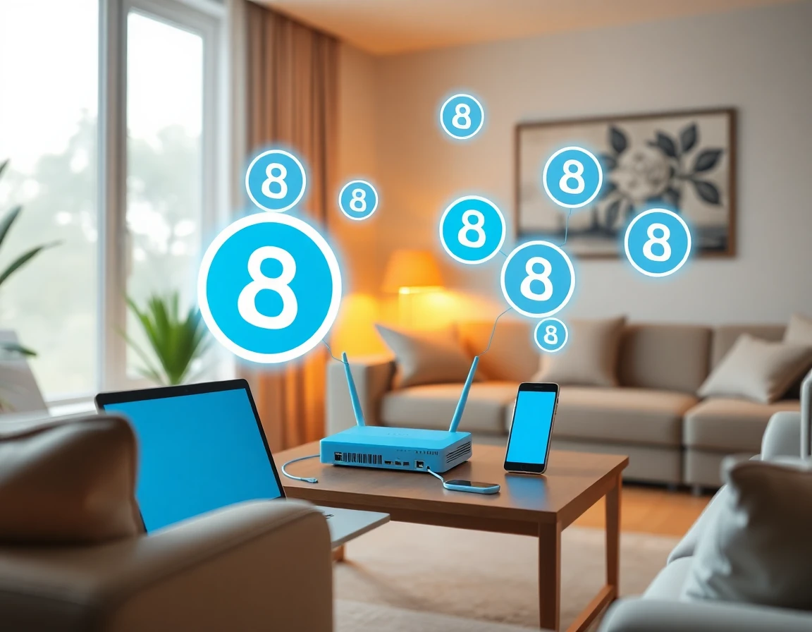 Home network setup with devices and digital copyright symbols for DMCA protection