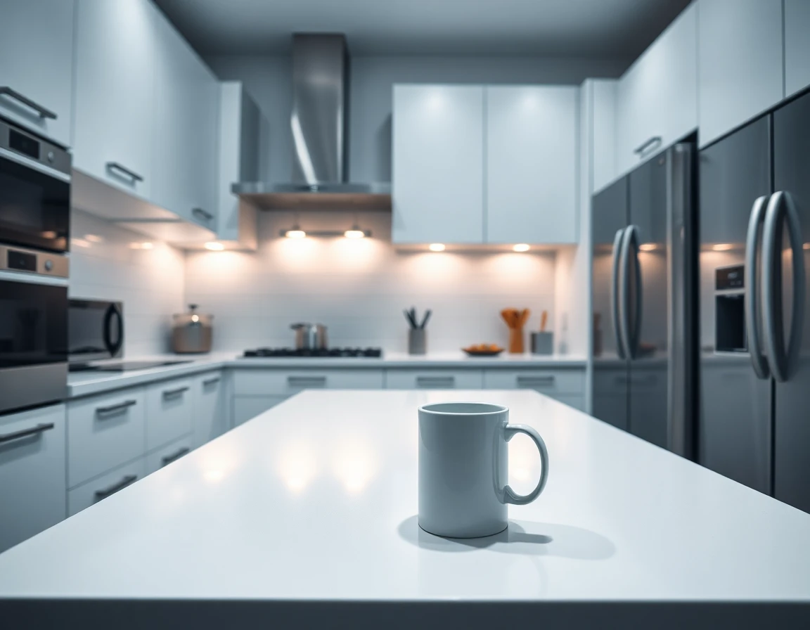 Modern minimalist kitchen with sleek white cabinets and stainless steel appliances