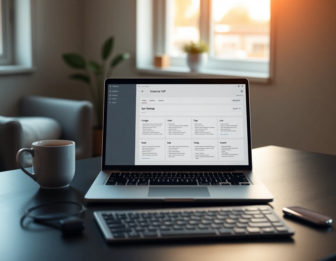 Close-up of laptop displaying organized HTML sitemap in modern workspace