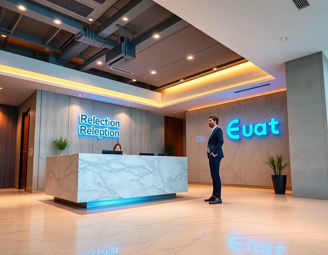 Contemporary reception area with friendly staff greeting visitors for contact page