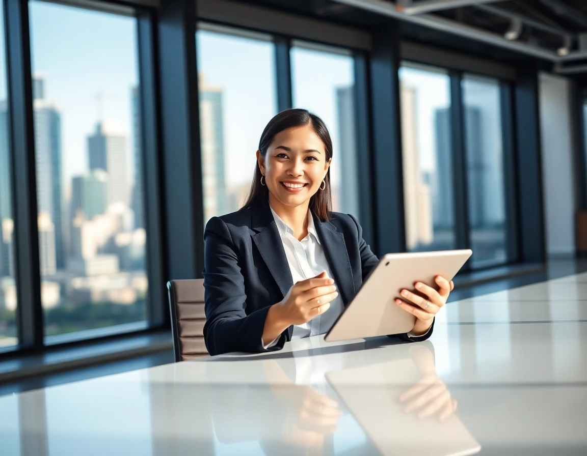 Businesswoman using tablet in modern office representing white-label service solutions