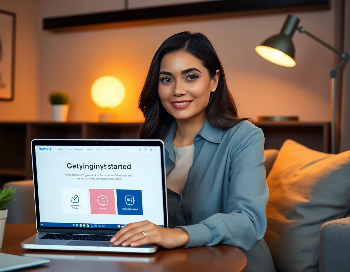 Discover Runvra Com - Your Ultimate Guide for 2026! 3 Woman demonstrating how to start using Runvra Com on laptop in modern workspace
