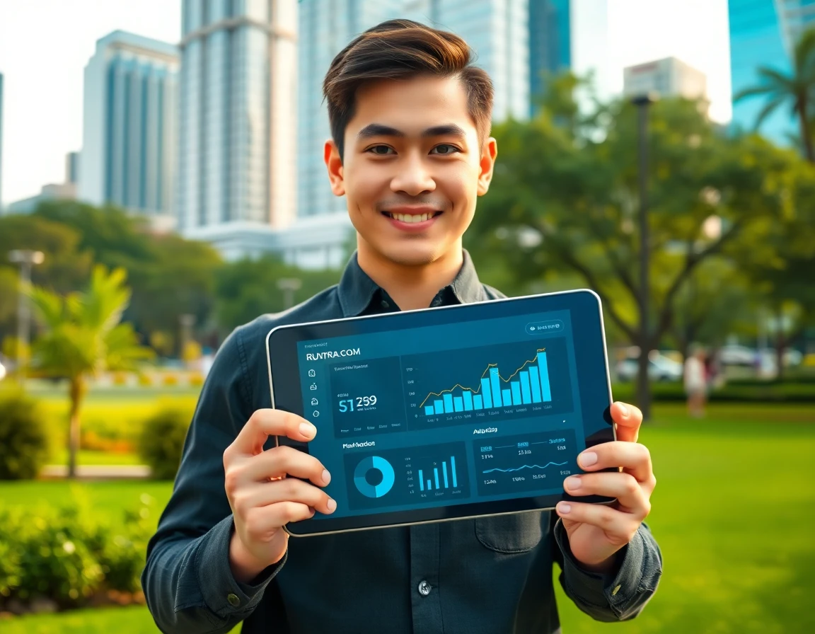 Discover Runvra Com - Your Ultimate Guide for 2026! 2 Young man using tablet with Runvra Com analytics in city park during morning