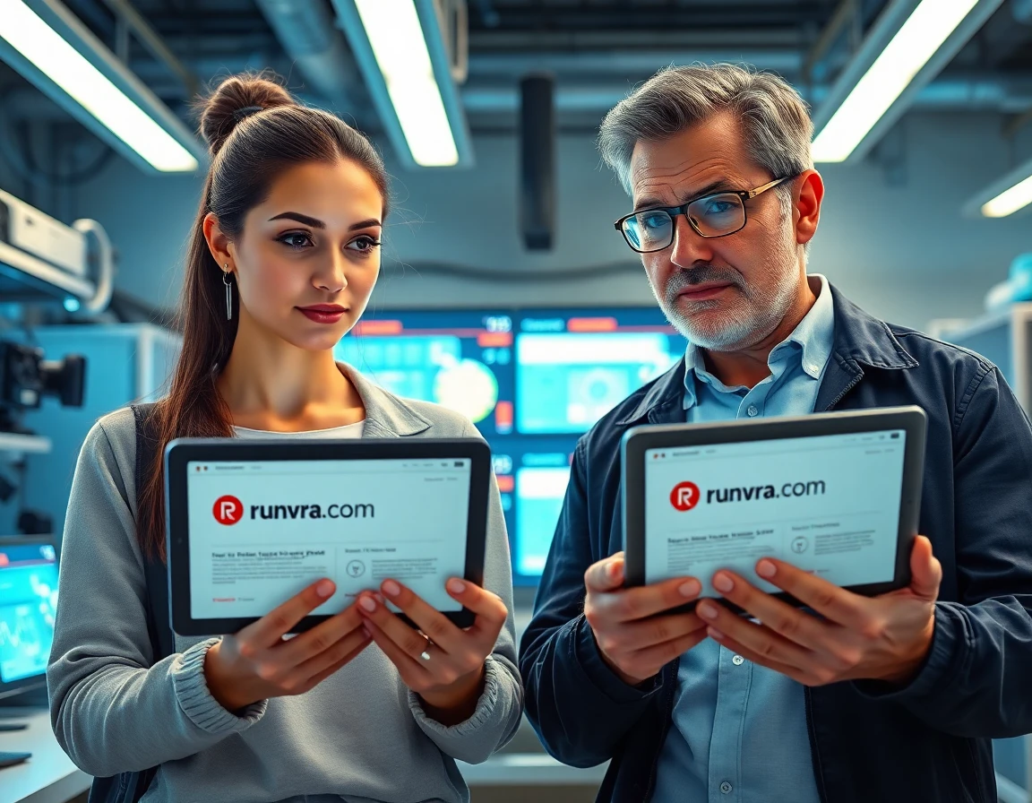 Discover Runvra Com - Your Ultimate Guide for 2026! 5 Individuals comparing Runvra Com and alternatives on tablets in a high-tech lab