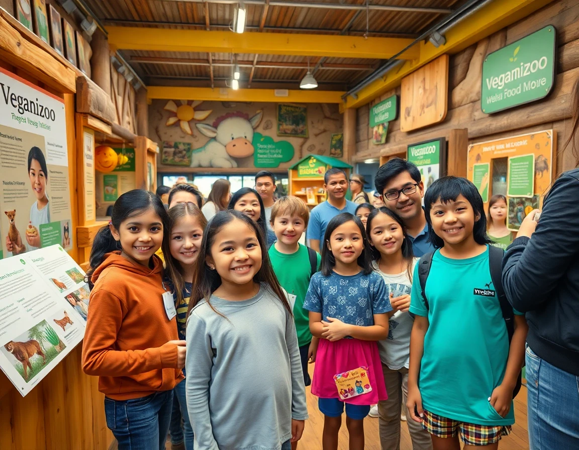 Children learning at Veganizoo’s educational animal sanctuary with vibrant displays